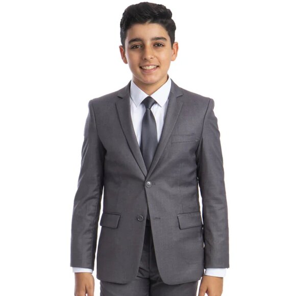Boys Perry Ellis 2 Button Vested Wedding Suit in Medium Grey - Picture 1 of 2
